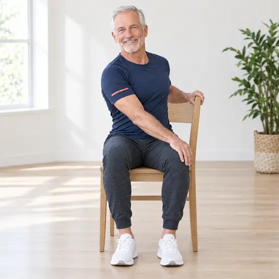 Seated Twist: Sit tall, feet flat.