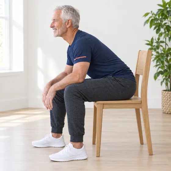 Seated Forward Fold: Sit near the front of the chair, feet wide.
