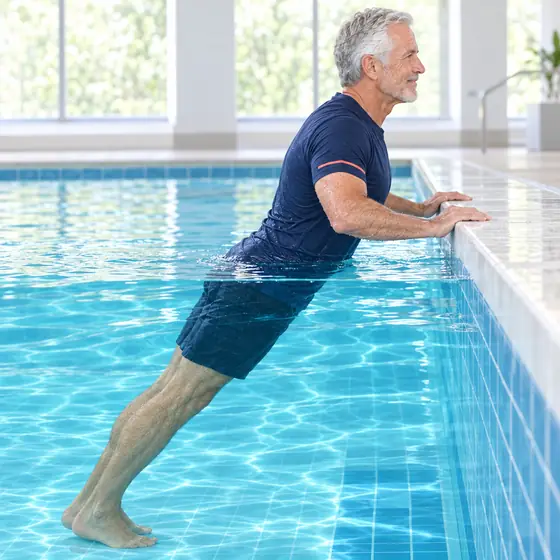 Pool Wall Push-Up: Stand facing the wall, hands on the pool edge.