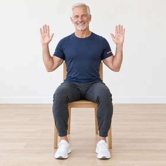 Seated W Pull: Sit tall, arms raised in a W shape, palms forward.