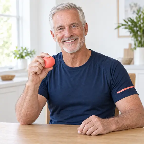 Pinch Squeeze: Hold the soft ball between your thumb and fingertips.