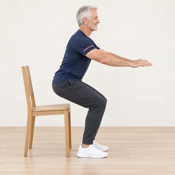 Sit to Stand: Sit near the front of the chair, feet flat.